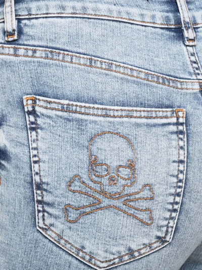 Philipp Plein Skull-embroidered High-waisted Jeans In Blau