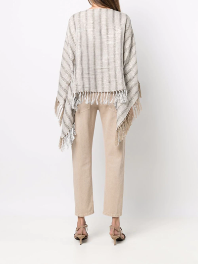 Brunello Cucinelli Striped Tassel-trim Poncho In Neutrals