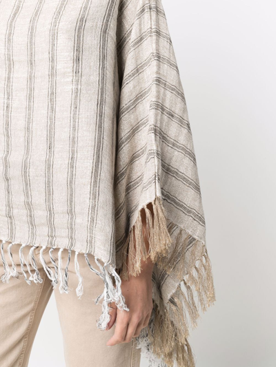 Brunello Cucinelli Striped Tassel-trim Poncho In Neutrals