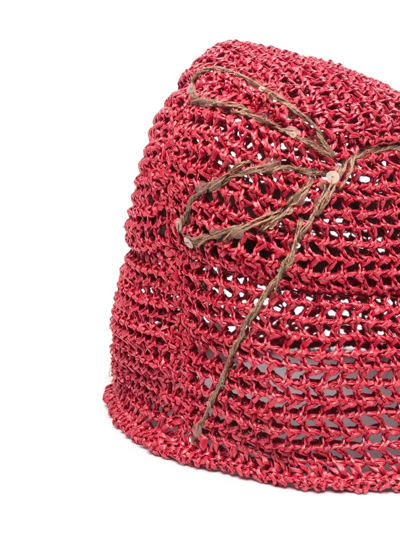 Shop Brunello Cucinelli Embroidered Straw Bucket Hat In Red
