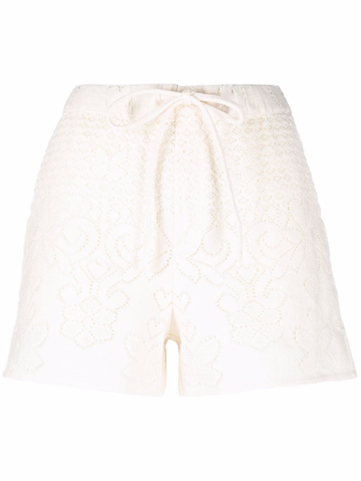 Shop Valentino Drawstring Crochet Shorts In White