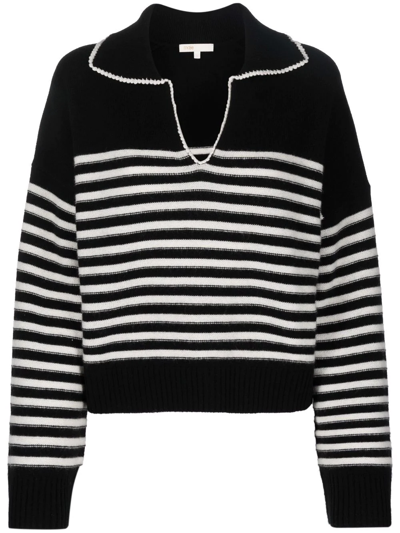 Maje Mariniere Stripe Collar Cashmere Sweater In Black / White | ModeSens