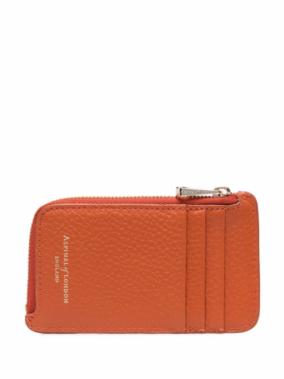 Shop Aspinal Of London Pebbled Small Zip Coin Purse In Orange
