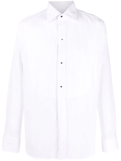 Canali Buttoned Long-sleeve Tuxedo Shirt In Weiss