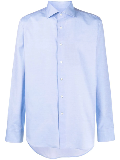 Shop Canali Long-sleeve Cotton Shirt In Blau