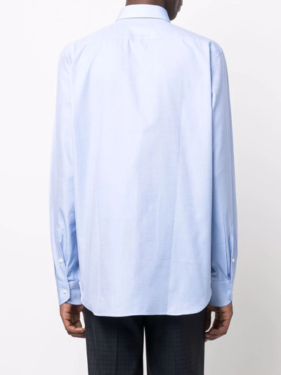 Shop Canali Long-sleeve Cotton Shirt In Blau