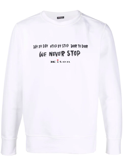 Shop Kiton Slogan-print Crew Neck Sweatshirt In Weiss