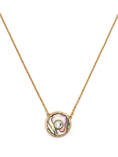 Shop Marc Jacobs The Medallion Abalone Pendant Necklace In Gold