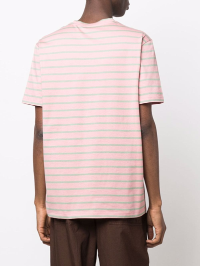 Shop Etro Stripe Print Logo Embroidered T-shirt In Rosa