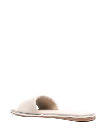 Shop Brunello Cucinelli Monili-embellished Leather Slides In Nude