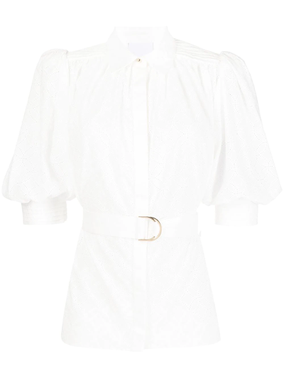 Shop Acler Belted Puff-sleeve Blouse In Weiss