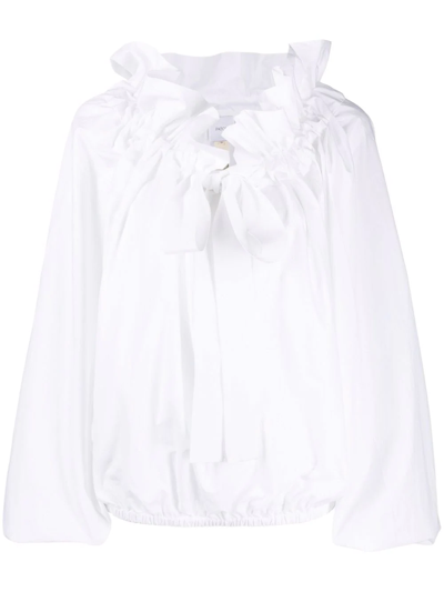 Shop Patou Ruffled High-neck Blouse In White