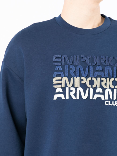 Shop Emporio Armani Logo-print Cotton-blend Sweatshirt In Blau