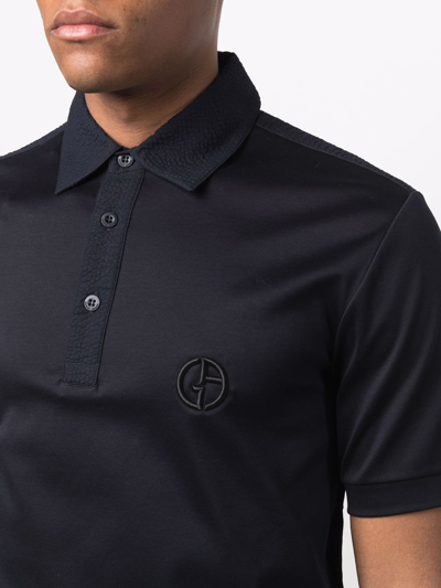 Shop Giorgio Armani Logo Embroidered Polo Shirt In Blau