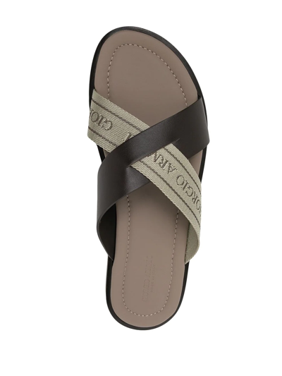 Shop Giorgio Armani Crossover-strap Leather Sandals In Braun