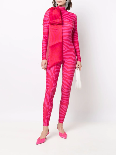 Atu Body Couture Tiger-print Organza-bow Catsuit In Rosa