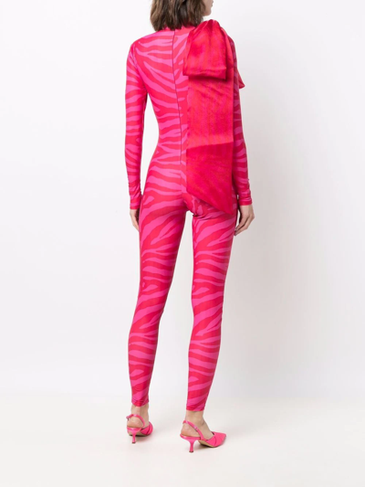 Shop Atu Body Couture Tiger-print Organza-bow Catsuit In Rosa