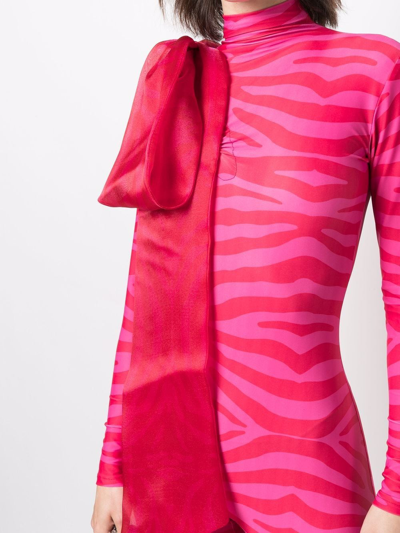 Atu Body Couture Tiger-print Organza-bow Catsuit In Rosa