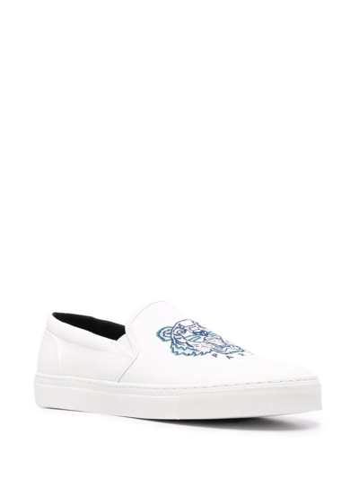 Shop Kenzo Tiger-embroidered Slip-on Sneakers In Weiss