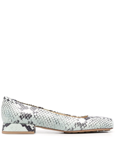 Shop Bottega Veneta Tower Python-print Ballerina Shoes In Blau