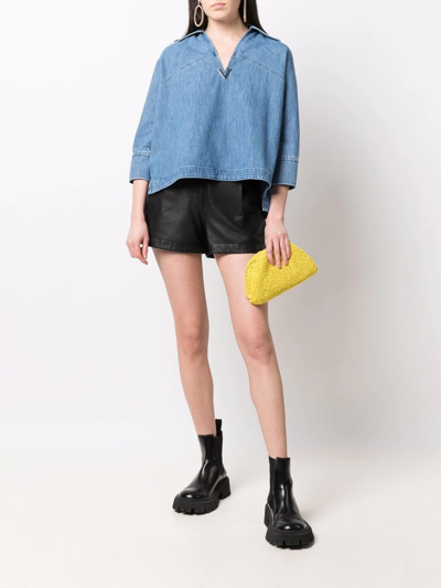 Shop Valentino Spread-collar Denim Blouse In Blau