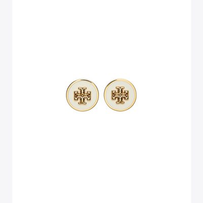 Shop Tory Burch Kira Enamel Circle-stud Earring In Tory Gold / New Ivory