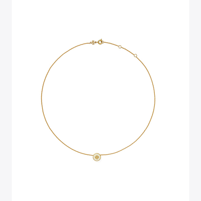 Tory Burch Kira Logo Colored Disc Pendant Necklace, 15.94-17.61 In Tory Gold / New Ivory