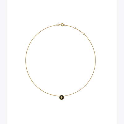 Shop Tory Burch Kira Enamel Pendant Necklace In Tory Gold / Black