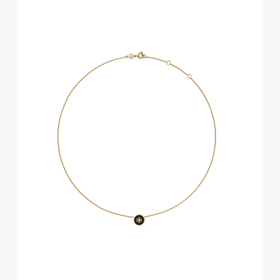 Tory Burch Kira Enameled Pendant Necklace In Tory Gold / Black