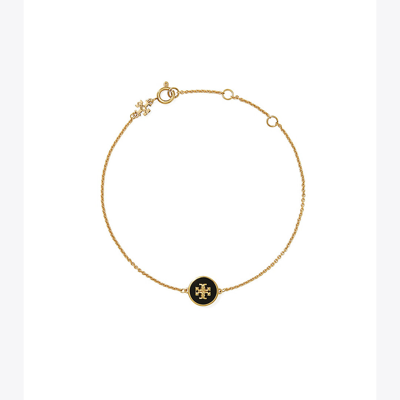 Shop Tory Burch Kira Enamel Chain Bracelet In Tory Gold / Black