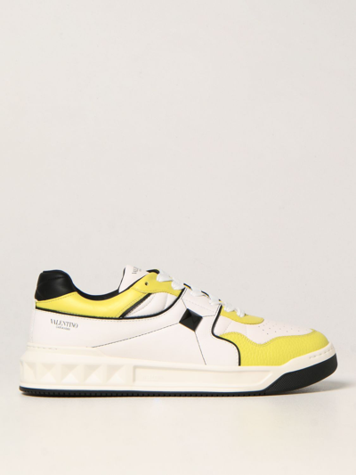 Shop Valentino One Stud Nappa Trainers In Yellow