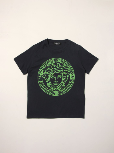 Shop Young Versace Versace Young Cotton Tshirt With Medusa In Navy