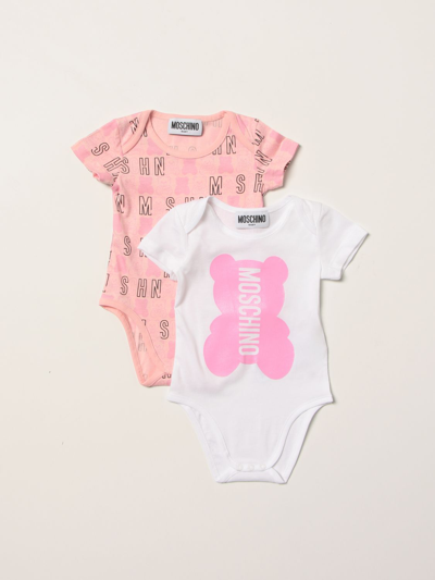 Shop Moschino Baby 2 Cotton Bodysuits With Logo In Pink