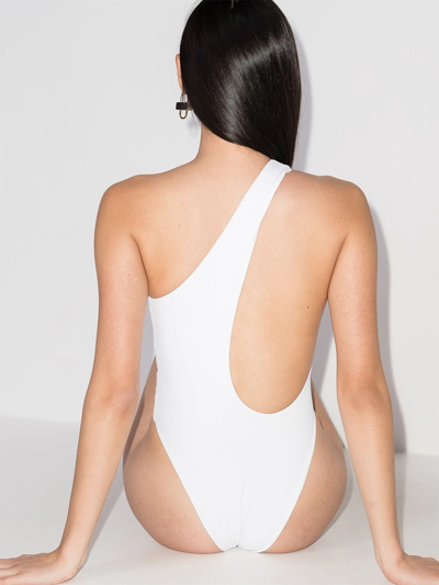 Shop Louisa Ballou Plunge One-shoulder Swimsuit In White