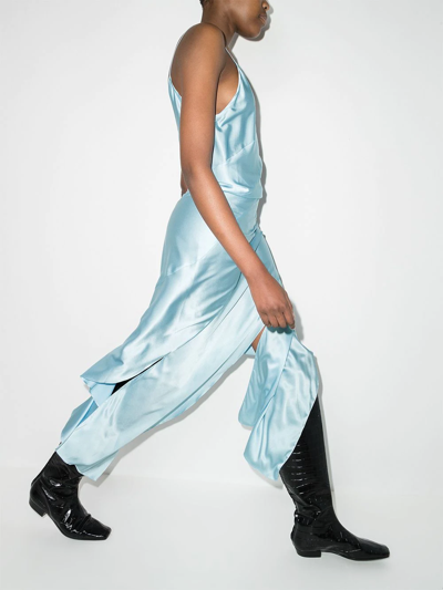 Shop Materiel Asymmetric Slip Dress In Blue