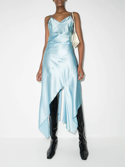 Shop Materiel Asymmetric Slip Dress In Blue