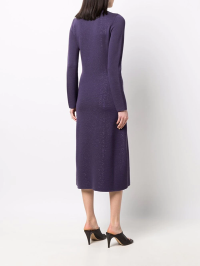Ferragamo Lamé Wool Midi Dress In Violett
