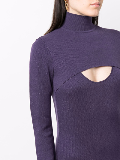 Ferragamo Lamé Wool Midi Dress In Violett