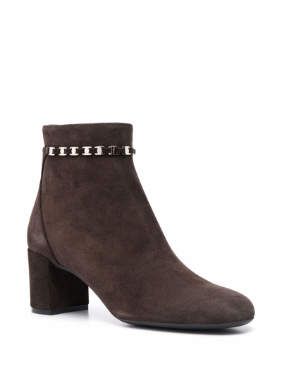 Ferragamo Ghila Leather Zip Ankle Booties In Braun