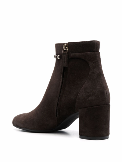 Ferragamo Ghila Leather Zip Ankle Booties In Braun