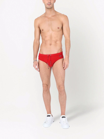 Shop Dolce & Gabbana Logo Swimming Briefs In Rot