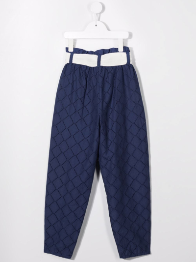 Monnalisa High-waisted Diamond-pattern Trousers In Blue