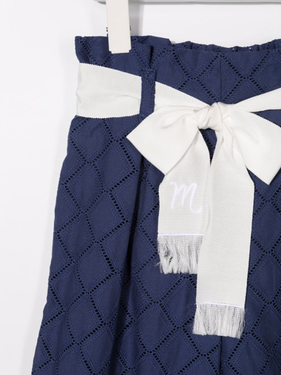 Monnalisa High-waisted Diamond-pattern Trousers In Blue
