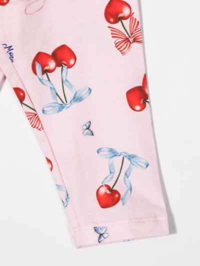 Shop Monnalisa Cherry Embroidered Leggings In Pink