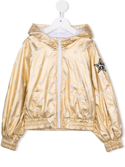 Shop Monnalisa Star-print Hooded Jacket In Gold