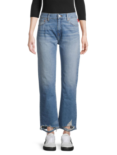 Shop Denimist Women's Joni Mid-rise Distressed Straight Jeans In Blue