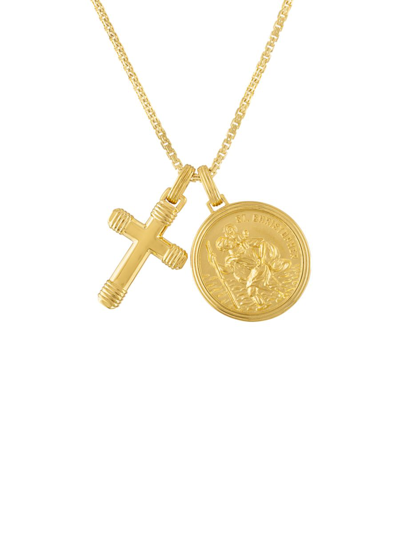 Shop Esquire Men's Jewelry Men's 14k Goldplated Sterling Silver St. Christopher Pendant Necklace