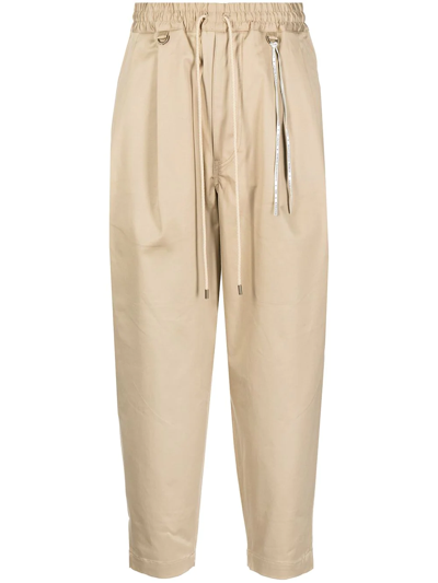 Shop Mastermind Japan Drawstring Tapered-leg Trousers In Brown
