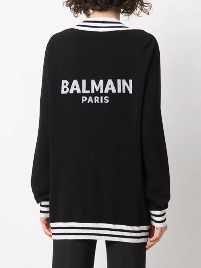 Shop Balmain Intarsia-knit Logo Cardigan In Schwarz