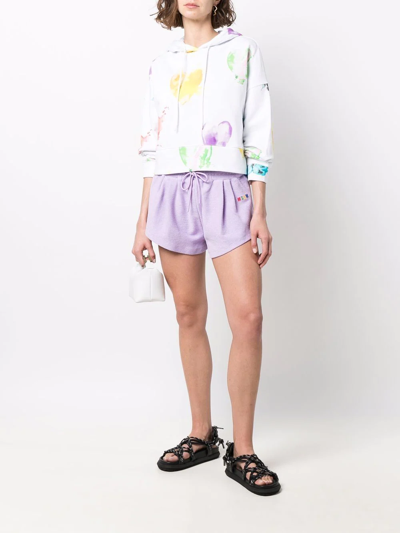 Shop Msgm Logo-embroidered Cotton Track Shorts In Violett
